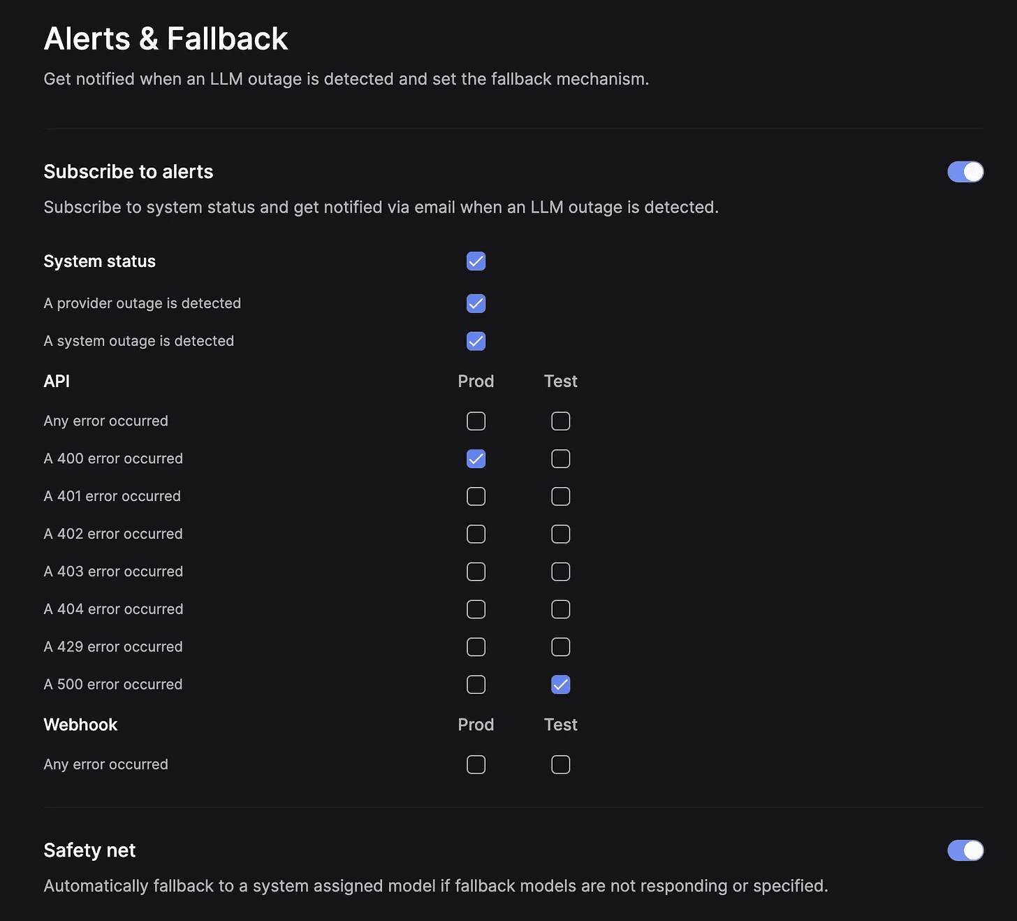 Keywords AI alerts & fallback