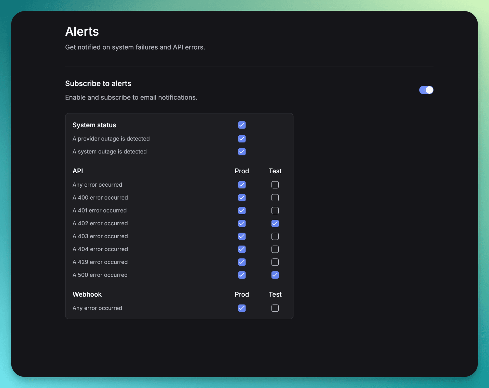 Alert subscription interface
